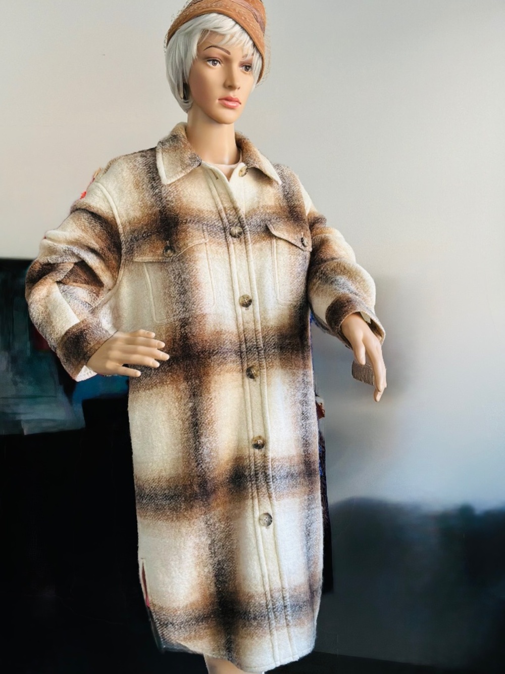 Aritzia Wilfred Free The Gianna Long Shirt Jacket Plaid Wool Blend - Small